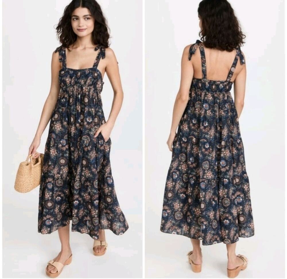 Ulla Johnson Cordelia Midi Dress Twilight Blue Floral Smocked Size 10 SS22 NWT